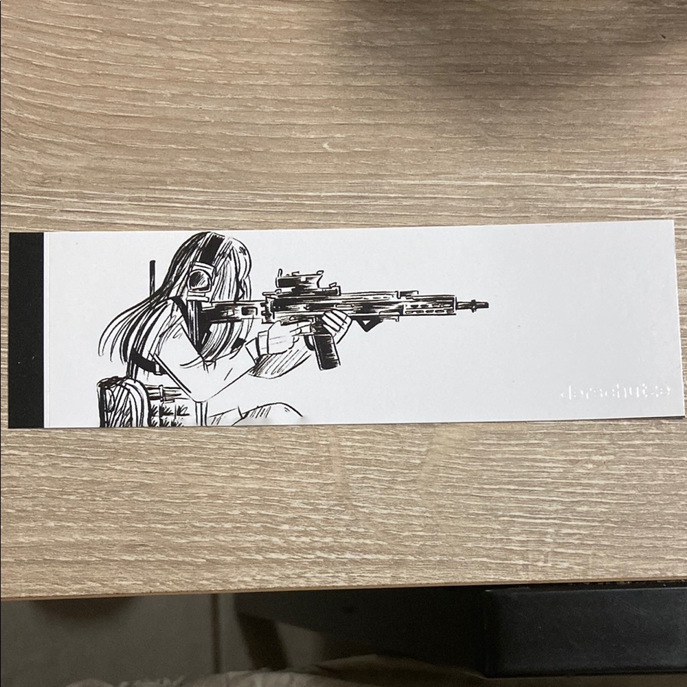 Derschutze Girl with Assault Rifle Black and White Illustrated Sticker